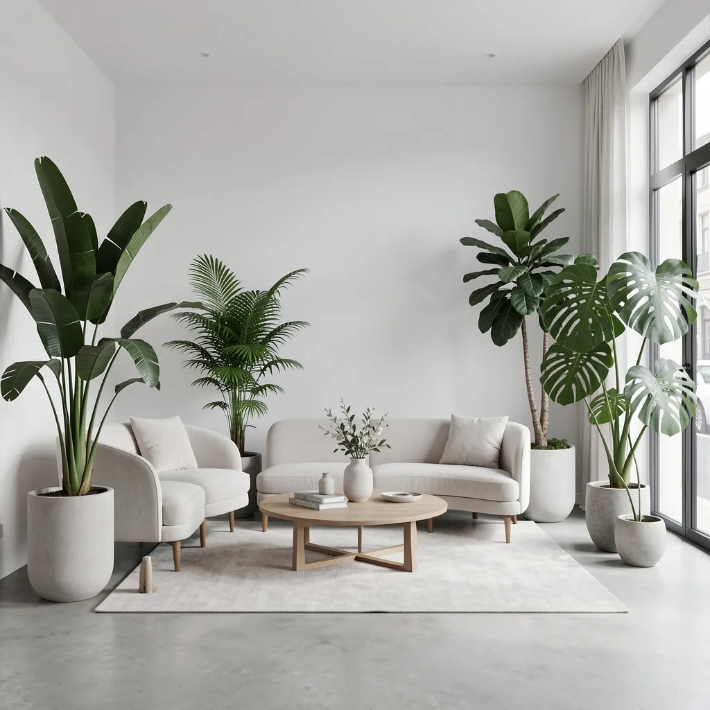 Minimalist lounge with statement plants