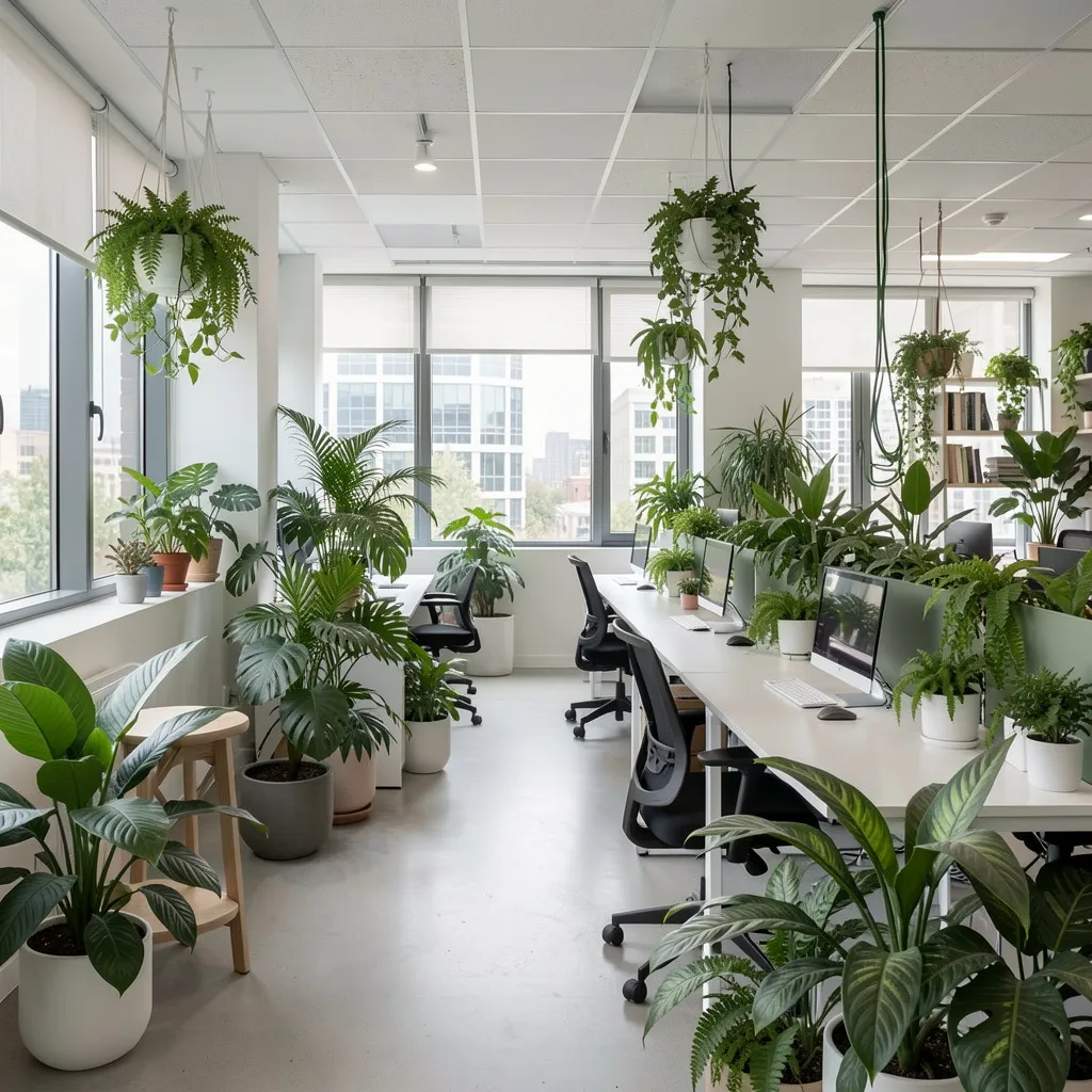 Modern office space with air-purifying plants