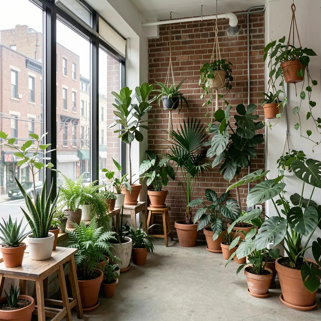 Urban apartment with curated plant collection